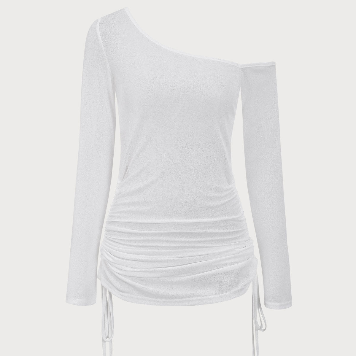 Amysaint White Ruched One Shoulder Cover-up