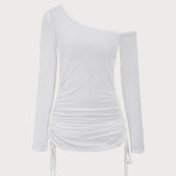 Amysaint White Ruched One Shoulder Cover-up