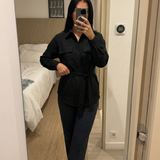 Belted Utility Shirt Jacket – Structured Long Sleeve Top