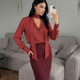 Tie Neck Blouse – Elegant Long Sleeve Draped Shirt