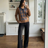 Argyle Polo Knit Sweater – Classic Pattern Relaxed Fit Pullover