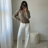 Cable Knit V-Neck Sweater – Soft Relaxed Fit Pullover