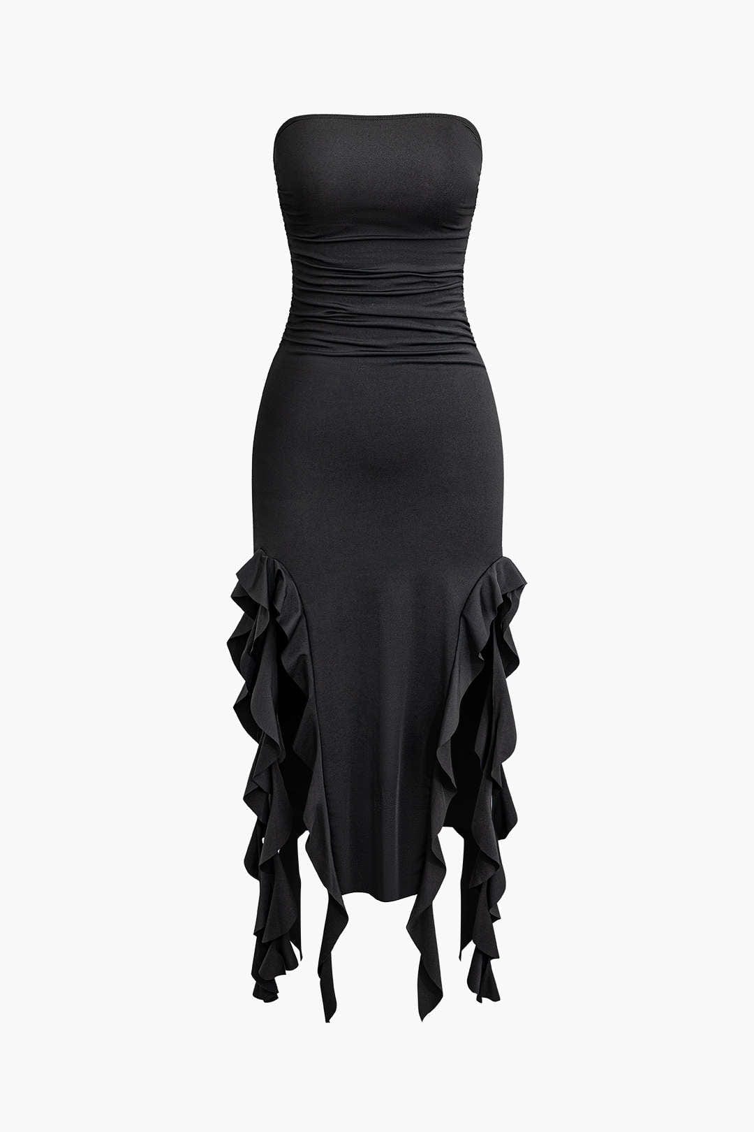 ruffled fringe strapless midi dress PQ Swim Passion Vanessa Strapless Fringe Dress XS/S / Red