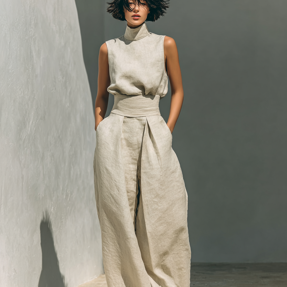 Women's Wide Leg Cotton Pants Set