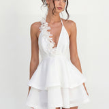 Amysaint - Marcella Halter Ruffled Mini Dress In White