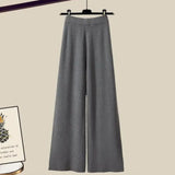 Three-Piece Layered Knit and Shirt Wide-Leg Trouser Set