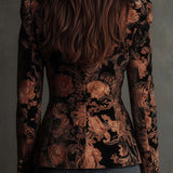Women’s Black And Bronze Floral Print Tailored Blazer
