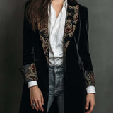 Women's Black Baroque Print Lapel Slim Fit Blazer