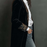 Women's Black Baroque Print Lapel Slim Fit Blazer