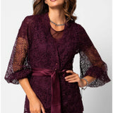 Burgundy Lace Belted Sweater