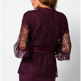 Burgundy Lace Belted Sweater