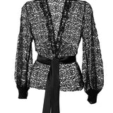 Black Lace Belted Sweater