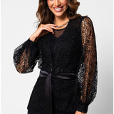 Black Lace Belted Sweater