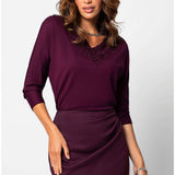 Bordeaux Lace Trim Blouse