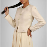 Ivory Jacquard Blazer with Pearl Details