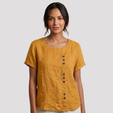 Women's Button Front Short Sleeve Linen Shirt
