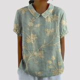 Women's Floral Short Sleeve Linen Shirt