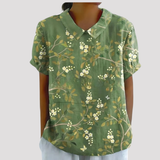Women's Floral Short Sleeve Linen Shirt