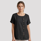Women's Button Front Short Sleeve Linen Shirt