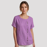 Women's Button Front Short Sleeve Linen Shirt