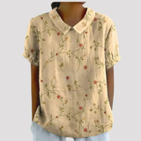 Women's Floral Short Sleeve Linen Shirt
