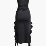 Strapless Fringe Hem Bodycon Midi Dress