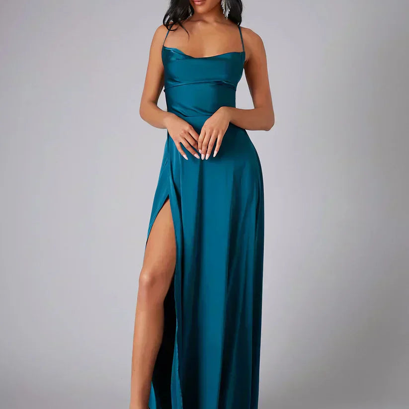 Satin Cowl Neck Maxi Dress with Side Slit amysaint Satin Cowl Neck Maxi Dress with Side Slit amysaint