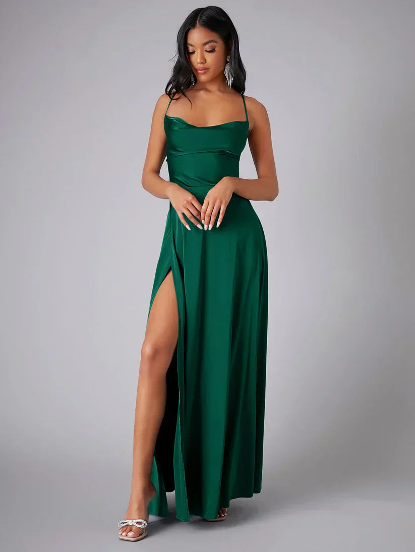 Satin Cowl Neck Maxi Dress with Side Slit amysaint Satin Cowl Neck Maxi Dress with Side Slit amysaint