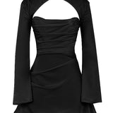 Cut Out Long Sleeve Mini Dress – Fitted Party Dress