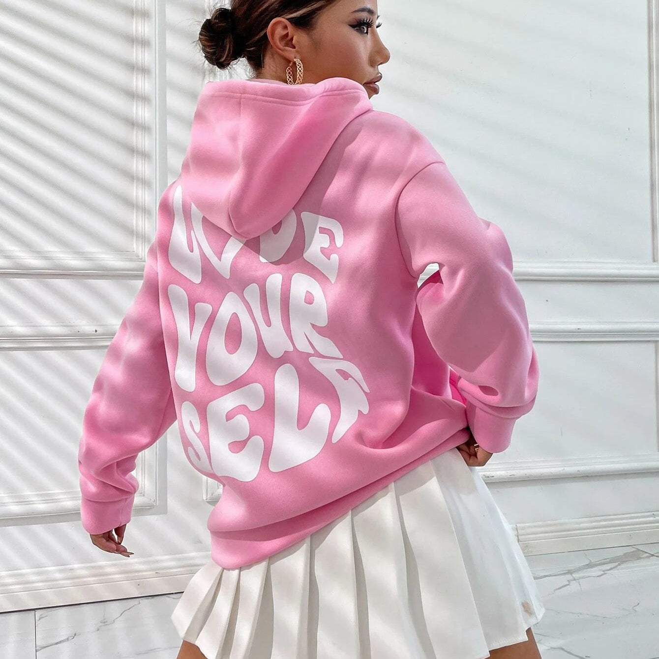 Love Yourself Graphic Hoodie with Oversized Streetwear Fit