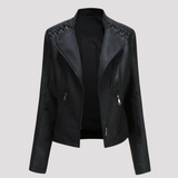 Women's Lace-Up Shoulder Faux Leather Biker Jacket