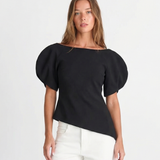 Puff Sleeve Knit Top – Elegant Fitted Short Sleeve Blouse