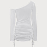 Amysaint White Ruched One Shoulder Cover-up