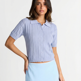 Short Sleeve Knit Polo Shirt – Lightweight Textured Button Top