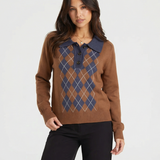 Argyle Polo Knit Sweater – Classic Pattern Relaxed Fit Pullover