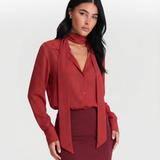 Tie Neck Blouse – Elegant Long Sleeve Draped Shirt