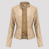 Slim Fit Faux Leather Jacket with Stand Collar