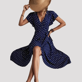 Women's Wrap Polka Dot Midi Dress