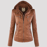 Women's Hooded Faux Leather Jacket