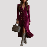 Double Breasted Velvet Midi Blazer Dress