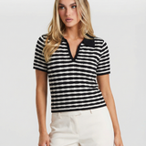 Striped V-Neck Knit Polo Top – Slim Fit Casual Shirt