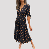 Women's V Neck Polka Dot Midi Dress