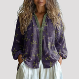 Women's Floral Button Front Linen Shirt