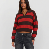 Striped Cropped Knit Sweater – Relaxed Fit Casual Pullover