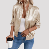 Women's Metallic Zip Up Bomber Jacket