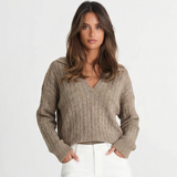 Cable Knit V-Neck Sweater – Soft Relaxed Fit Pullover