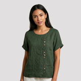 Women's Button Front Short Sleeve Linen Shirt