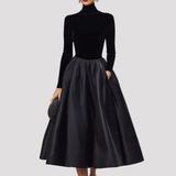 High Neck Velvet Midi Dress