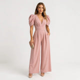Women's Wide Leg Jumpsuit with Puff Sleeves – Tailored Formal Jumpsuit