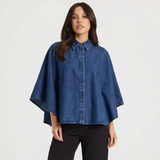 Oversized Denim Cape Shirt – Relaxed Fit Button Top